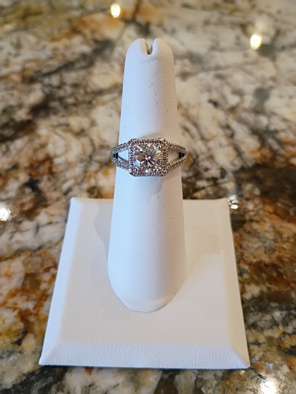 1 CT Moissanite Halo Split Shank Ring Size 6 w/ GRA Card